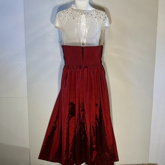 Wine Iridescent Taffeta Formal with Sheer Illusion beaded bodice formal prom - Picture 7 of 9